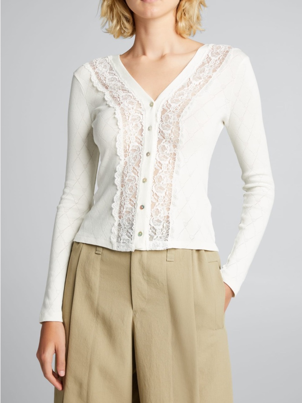 LoveShackFancy Ivory Lace-Trim Button Cardigan